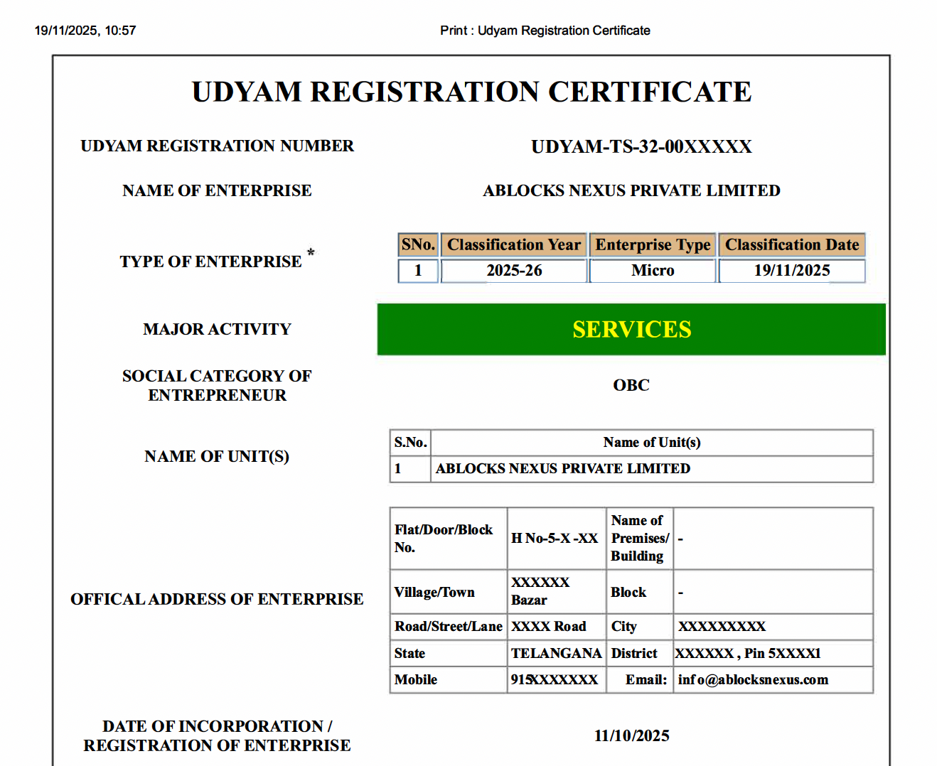 MSME Certificate Preview